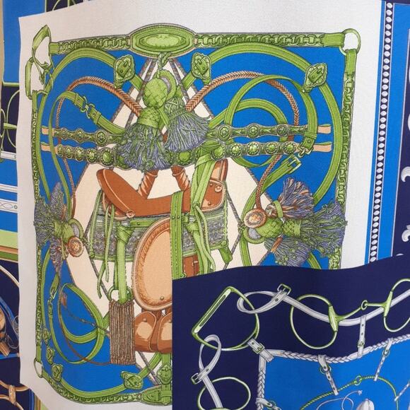 J. McLaughlin Belinda Sheath Dress Equestrian Heraldic Patchwork Print Blue - Picture 7 of 11